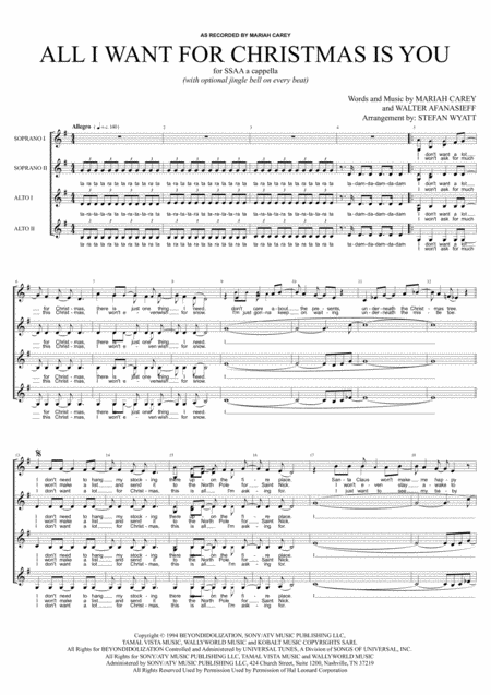 All I Want For Christmas Is You Ssaa A Cappella Sheet Music