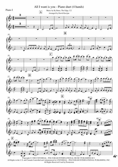 All I Want Is You By U2 Piano Duet 4 Hands Sheet Music