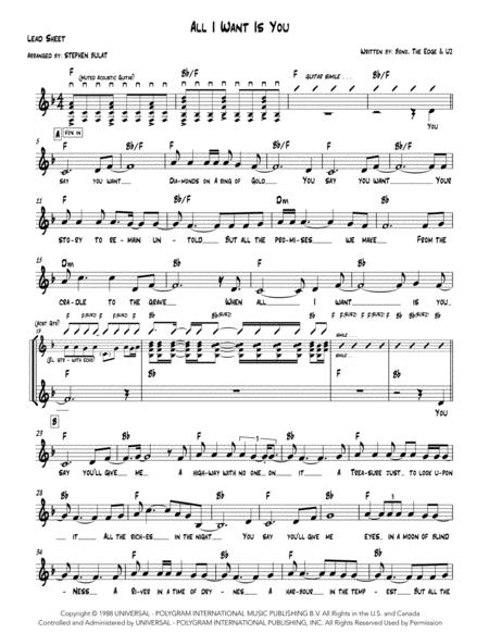 Free Sheet Music All I Want Is You U2 Lead Sheet Key Of F