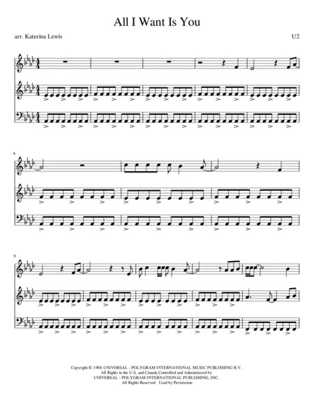 All I Want Is You Violin 1 Violin 2 Cello Sheet Music