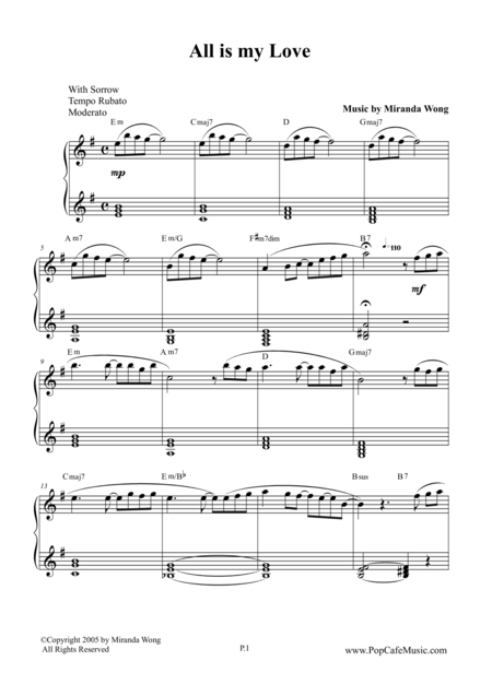 Free Sheet Music All Is My Love Beautiful Piano Music No 1