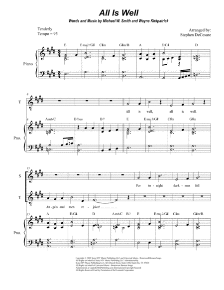 All Is Well For 2 Part Choir Sop Ten Sheet Music