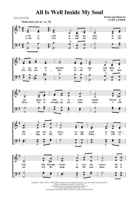 All Is Well Inside My Soul Worship Hymn Sheet Sheet Music