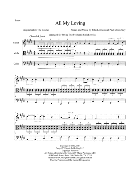 All My Loving String Trio Arrangement Sheet Music