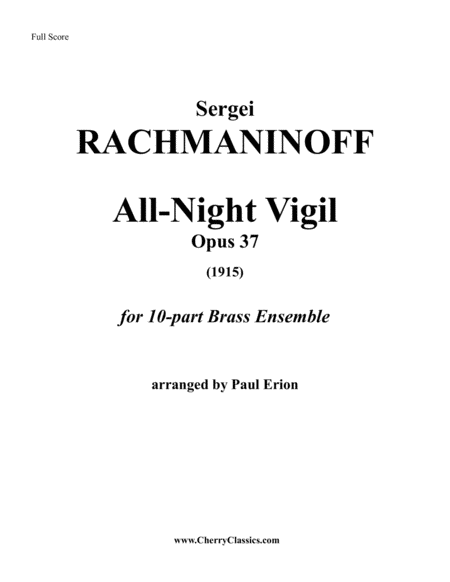 All Night Vigil Vespers For 10 Part Brass Ensemble Sheet Music