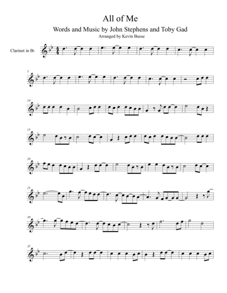 Free Sheet Music All Of Me Bb Clarinet