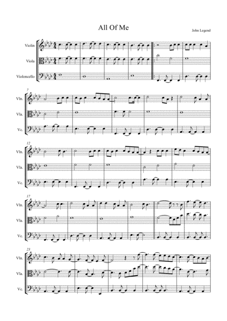 All Of Me By John Legend Arranged For String Trio Violin Viola And Cello Sheet Music