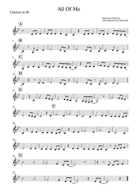 Free Sheet Music All Of Me Clarinet