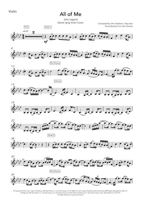 All Of Me Daniel Jang Violin Cover Sheet Music