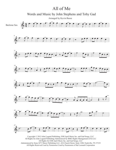 Free Sheet Music All Of Me Easy Key Of C Bari Sax