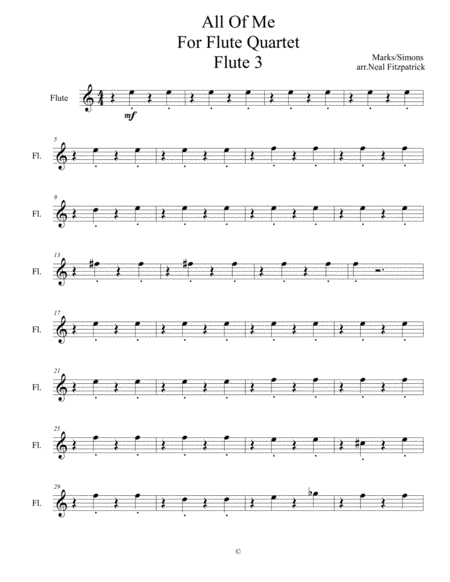 Free Sheet Music All Of Me For Flute Quartet Flute 3