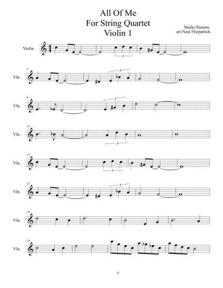 All Of Me For String Quartet Violin 1 Sheet Music