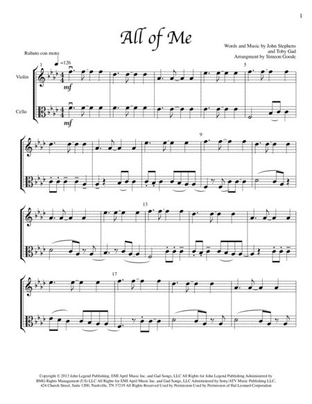 All Of Me For Violin And Viola Sheet Music