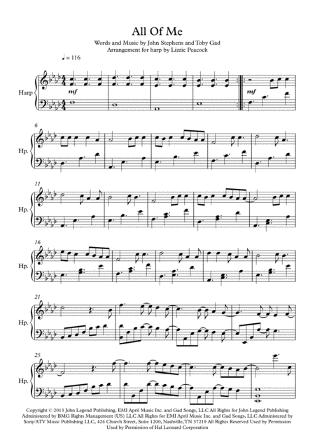 Free Sheet Music All Of Me Harp Solo