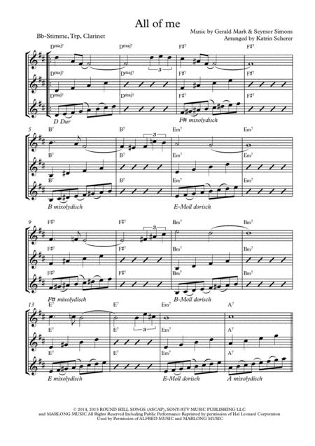 Free Sheet Music All Of Me In Bb Trp Clarinet