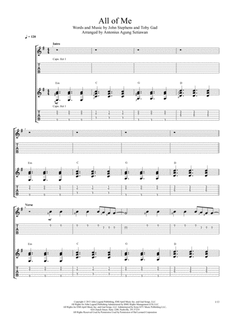 All Of Me John Legend Duet Guitar Tablature Sheet Music