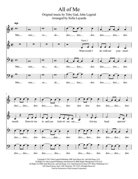 Free Sheet Music All Of Me John Legend Ssaa 4 Part