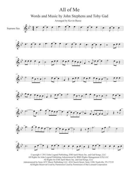 Free Sheet Music All Of Me Original Key Soprano Sax