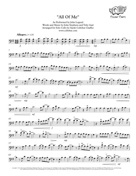 All Of Me Solo Cello John Legend Arr Cellobat Sheet Music