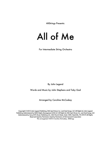 All Of Me String Orchestra Sheet Music