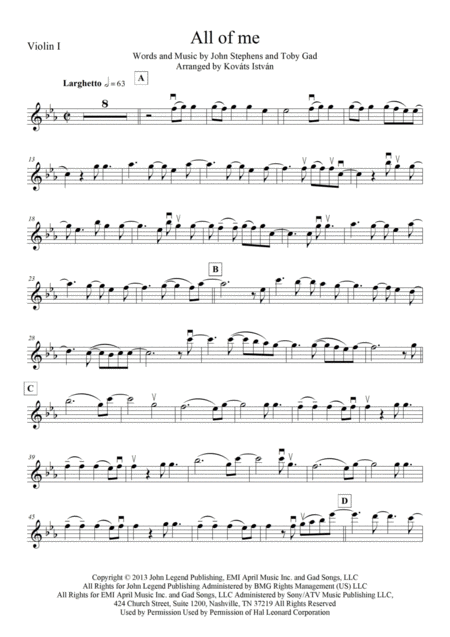 All Of Me String Quartet Cover Sheet Music