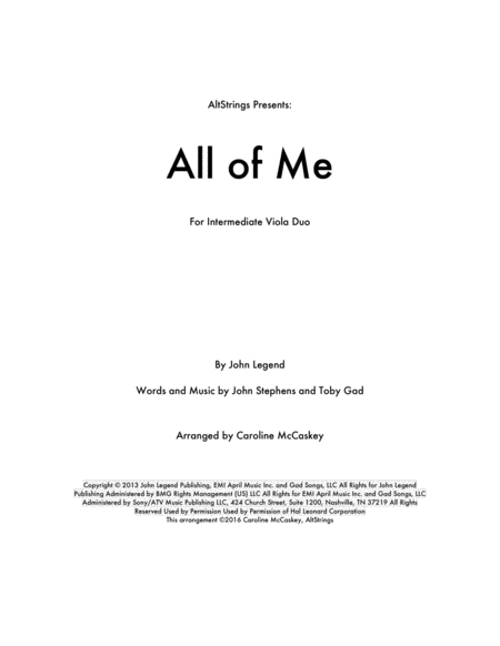 Free Sheet Music All Of Me Viola Duet