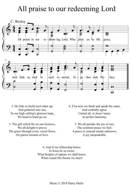 All Praise To Our Redeeming Lord A New Tune To A Wonderful Hymn By Wesley That Needs To Be Rediscovered Sheet Music