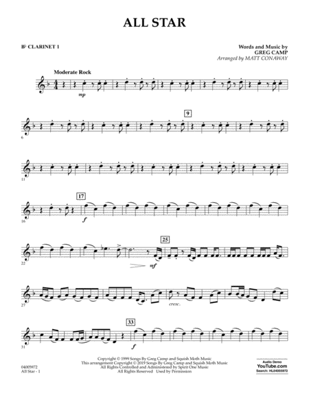 All Star Arr Matt Conaway Bb Clarinet 1 Sheet Music