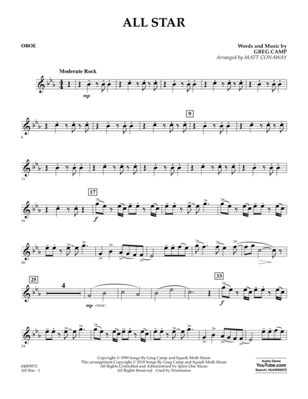 All Star Arr Matt Conaway Oboe Sheet Music