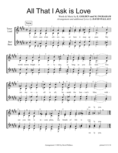 All That I Ask Is Love Sheet Music