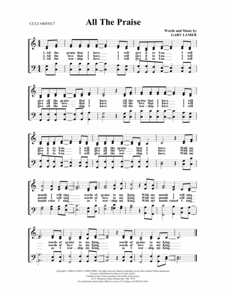 Free Sheet Music All The Praise Worship Hymn Sheet
