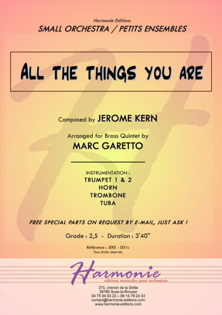 All The Things You Are 2016 Arranging Contest Entry Arranged For Brass Band By Marc Garetto Sheet Music