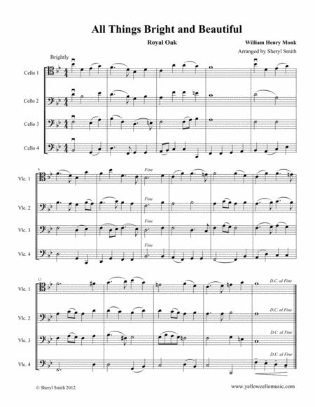 All Things Bright And Beautiful Royal Oak A Hymn Arranged For Intermediate Cello Quartet Four Cellos Sheet Music