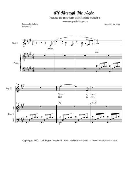 All Through The Night From The Fourth Wise Man The Musical Sheet Music