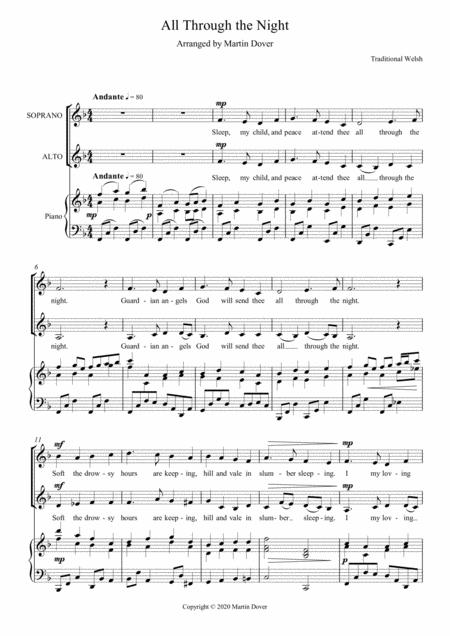 Free Sheet Music All Through The Night Sa Two Part Choir