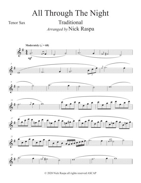 Free Sheet Music All Through The Night Tenor Sax Piano Intermediate Jazz Tenor Sax Part