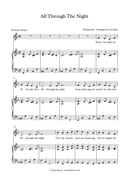 Free Sheet Music All Through The Night Vocal Arrangement