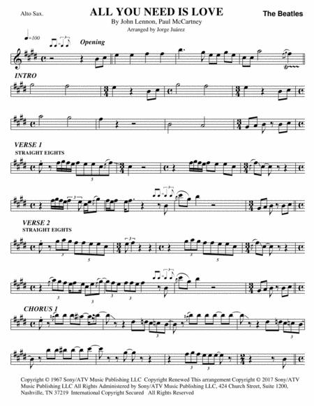 Free Sheet Music All You Need Is Love Alto Sax