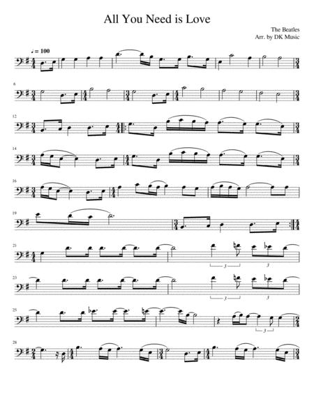 All You Need Is Love Cello Solo Sheet Music