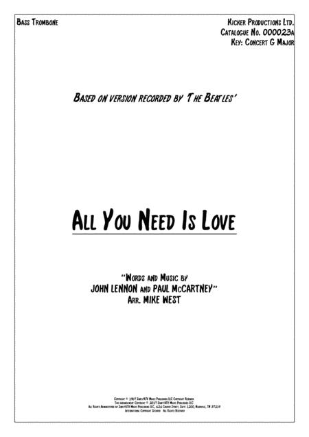 All You Need Is Love Extra Parts Tuba Bass Trombone Sheet Music