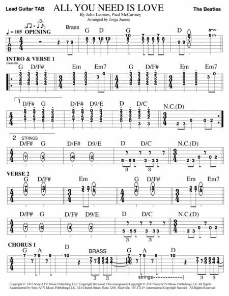 All You Need Is Love Guitar Tab Sheet Music