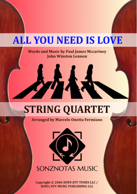 All You Need Is Love The Beatles Sheet Music For String Quartet Score And Parts Sheet Music