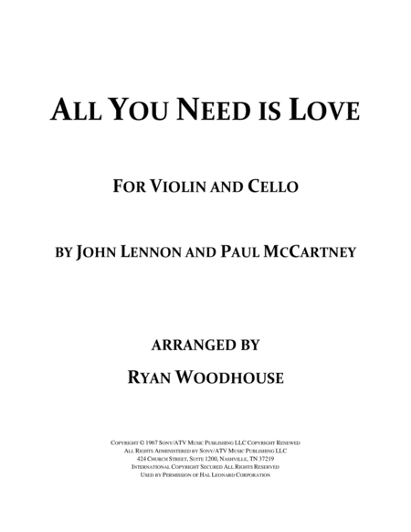 All You Need Is Love Violin And Cello Sheet Music