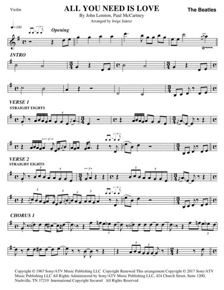 Free Sheet Music All You Need Is Love Violin