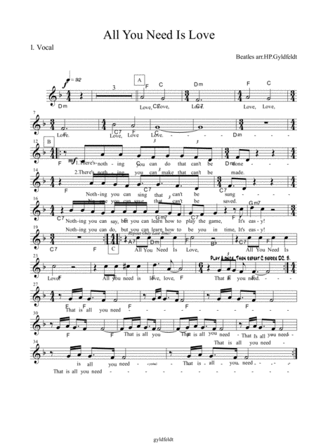 Free Sheet Music All You Need Part Vocal 1