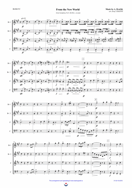 Allegro Con Fuoco Dvo K New World Symphony 4th Mov Excerpt Sheet Music