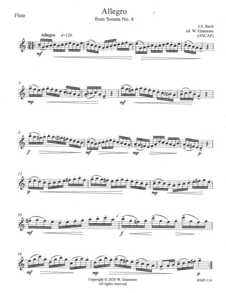 Allegro From Bach Sonata No 4 Sheet Music