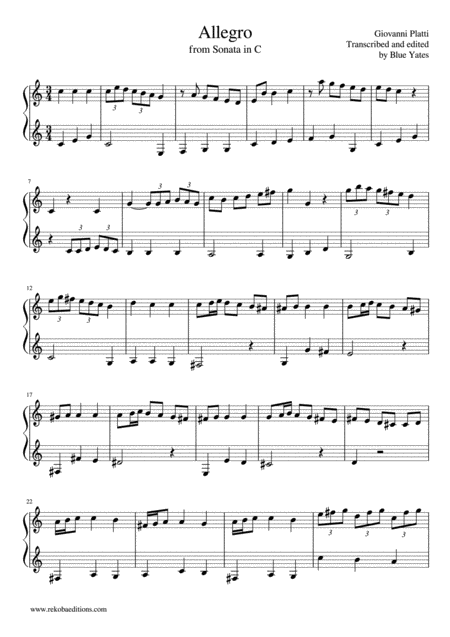 Allegro From Sonata In C Giovanni Platti Sheet Music