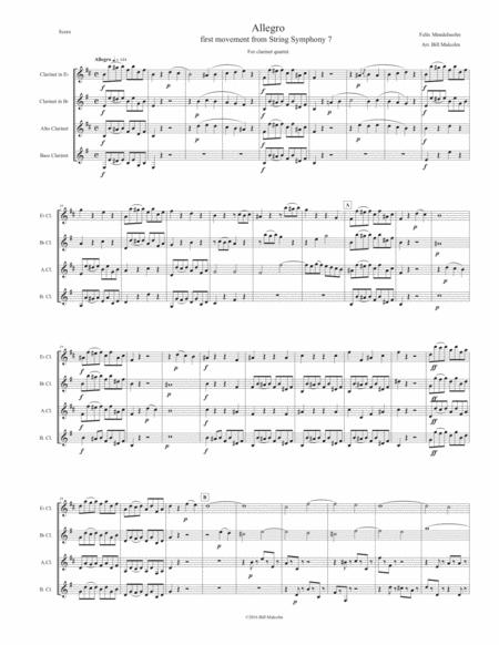 Free Sheet Music Allegro From String Symphony 7 For Clarinet Quartet