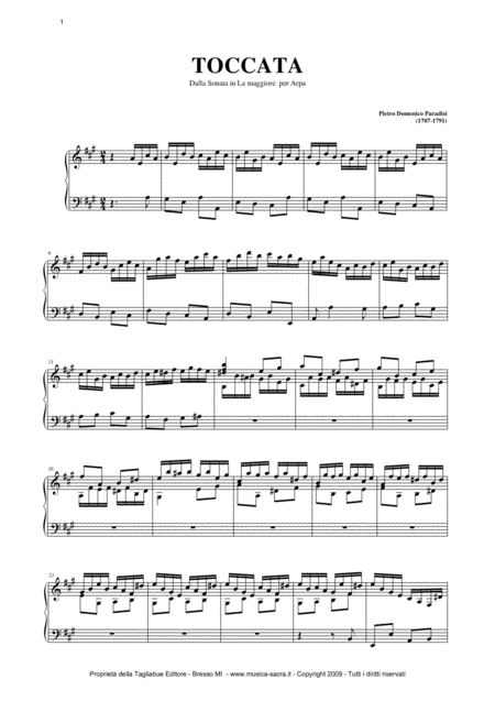 Free Sheet Music Allegro Toccata From 12 Sonate Per Gravicembalo P D Paradisi Arr For Piano Organ